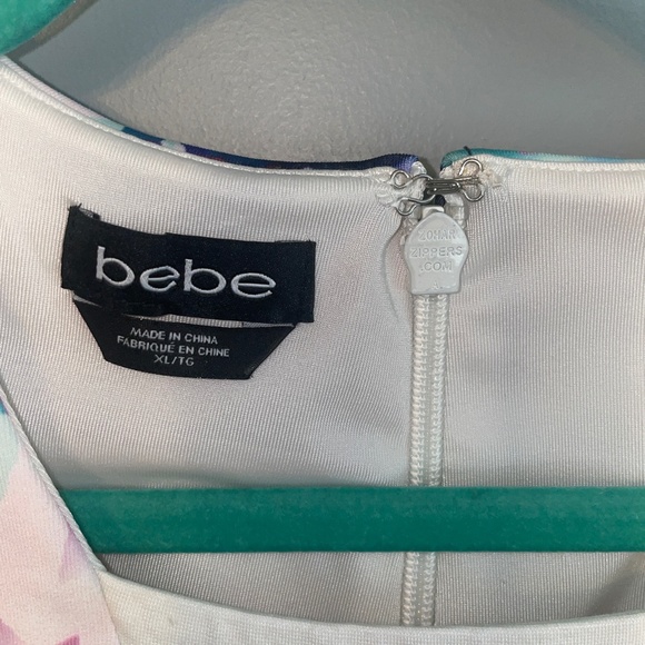 EUC Bebe Inset Print Bodycon Sheath Dress Fantasy Floral Size XL - Picture 4 of 8